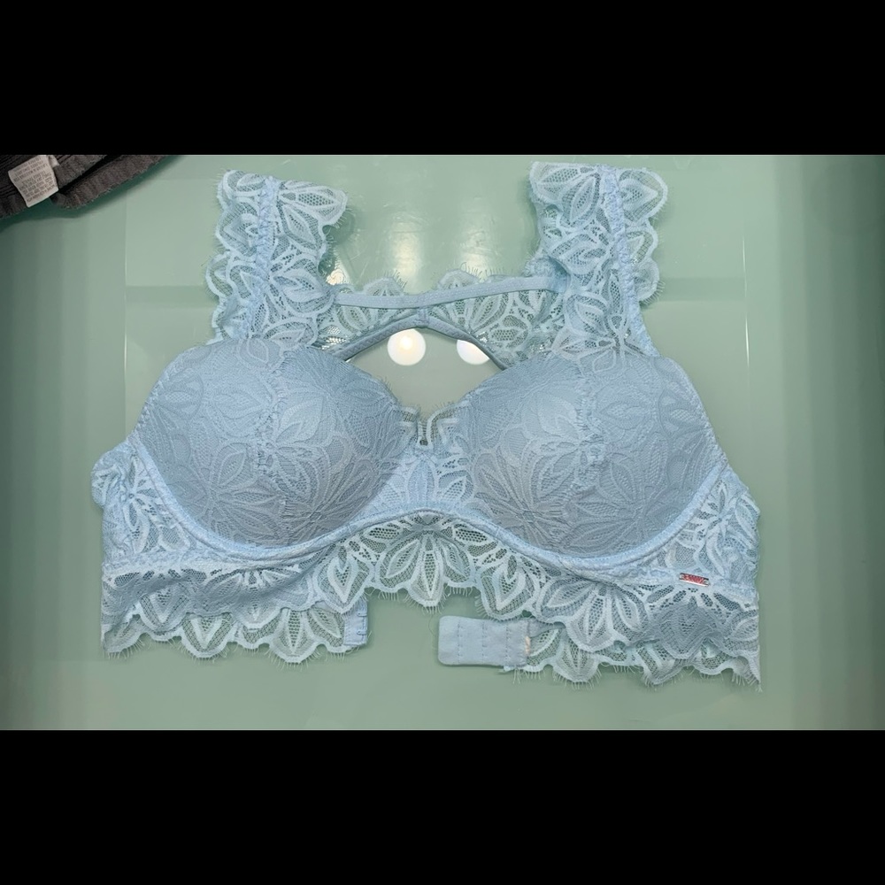 Light Blue Lacey PINK Push-Up Bra